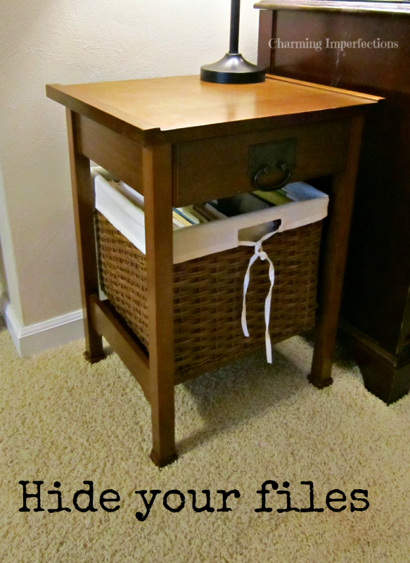 Stylish storage solutions for file storage in your house. What a great idea to put it in a basket!