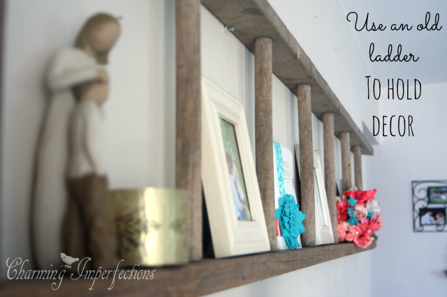 You'll never believe how easy it is to take an old piece an make a huge statement like this old ladder did. The wall was big and empty before, and now hold character and sentimentality.