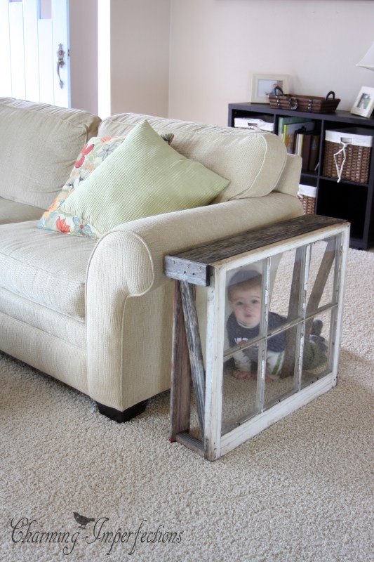 Build a narrow side table with an antique window and a couple of weathered old boards. Click on for a full tutorial!