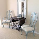 Showing off theses painted beauties today with their grain sack upholstered seats as part of the #lmbloves theme. This is where I usually sit to sort through mail or sip coffee in the morning because it s so light and comfy! @lizmariegalvan